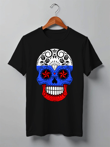 Заказать мужскую футболку в Москве. Футболка классическая Russian skull от skynatural - готовые дизайны и нанесение принтов.
