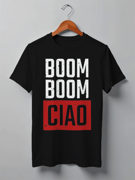 Заказать мужскую футболку в Москве. Футболка классическая Boom Boom Ciao от skynatural - готовые дизайны и нанесение принтов.