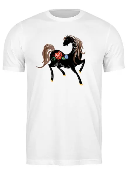 Заказать мужскую футболку в Москве. Футболка классическая Городецкая лошадка от irishkalia - готовые дизайны и нанесение принтов.