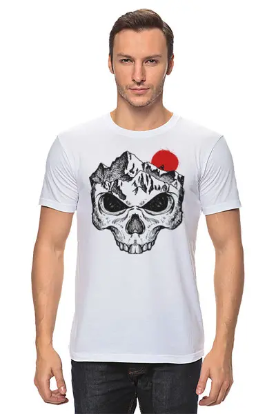 Заказать мужскую футболку в Москве. Футболка классическая Skull Biker от oneredfoxstore@gmail.com - готовые дизайны и нанесение принтов.