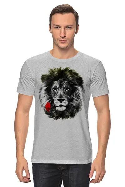 Заказать мужскую футболку в Москве. Футболка классическая Лев и роза от printik - готовые дизайны и нанесение принтов.