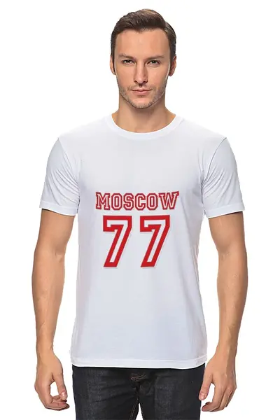 Заказать мужскую футболку в Москве. Футболка классическая 77 Moscow от Muhammad Ruziev - готовые дизайны и нанесение принтов.