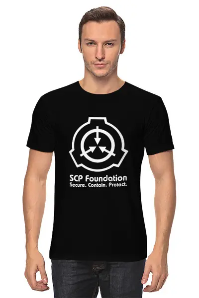 Заказать мужскую футболку в Москве. Футболка классическая SCP Foundation от geekbox - готовые дизайны и нанесение принтов.