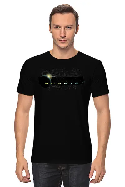 Заказать мужскую футболку в Москве. Футболка классическая Восход Солнца над планетой. от Zorgo-Art  - готовые дизайны и нанесение принтов.