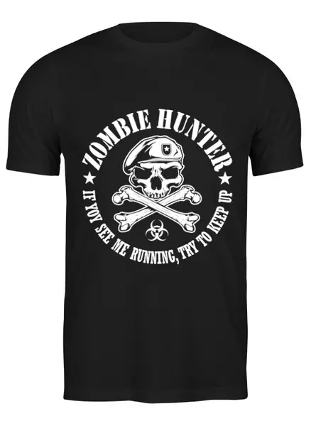 Заказать мужскую футболку в Москве. Футболка классическая Охотник на зомби от geekbox - готовые дизайны и нанесение принтов.
