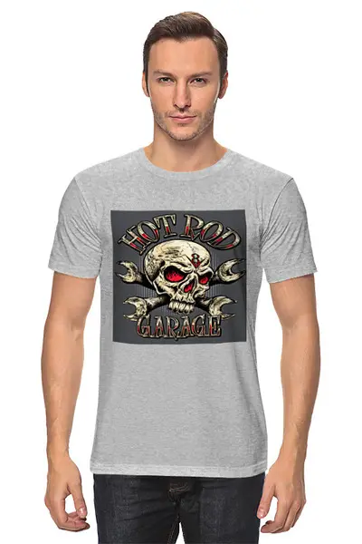 Заказать мужскую футболку в Москве. Футболка классическая Hot Rod Garage от THE_NISE  - готовые дизайны и нанесение принтов.