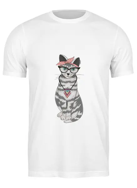 Заказать мужскую футболку в Москве. Футболка классическая Gansta cat от sashadasha - готовые дизайны и нанесение принтов.