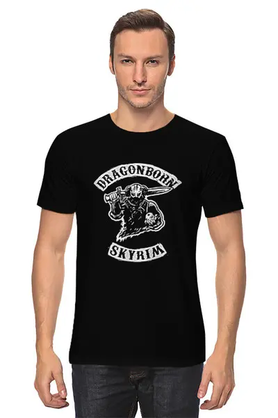 Заказать мужскую футболку в Москве. Футболка классическая Скайрим. Довакин от geekbox - готовые дизайны и нанесение принтов.