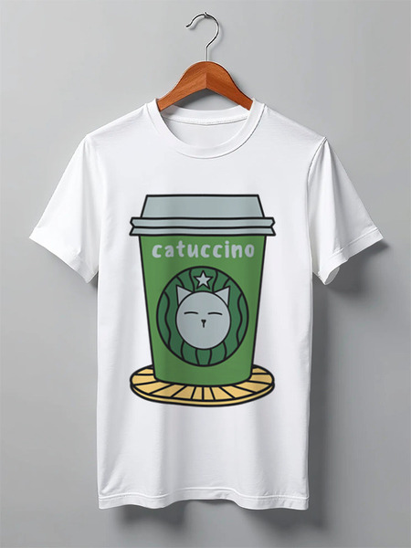 Заказать мужскую футболку в Москве. Футболка классическая Catuccino от chistopopitersky - готовые дизайны и нанесение принтов.