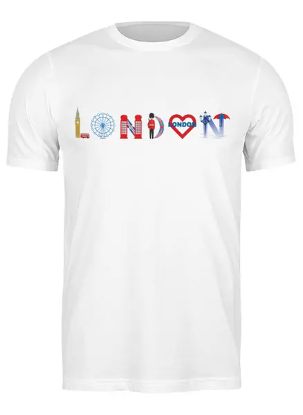 Заказать мужскую футболку в Москве. Футболка классическая Слово London с символами Лондона от ig.klimko@yandex.ru - готовые дизайны и нанесение принтов.