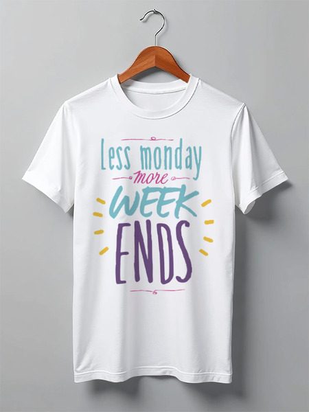Заказать мужскую футболку в Москве. Футболка классическая Less monday more weekends от Kostya  - готовые дизайны и нанесение принтов.