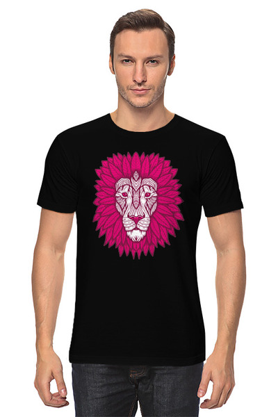 Заказать мужскую футболку в Москве. Футболка классическая Розовый лев от skynatural - готовые дизайны и нанесение принтов.