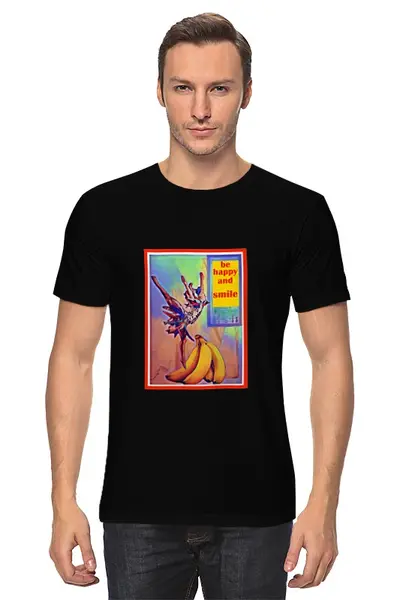 Заказать мужскую футболку в Москве. Футболка классическая Be happy and smile от Artworks by D - готовые дизайны и нанесение принтов.