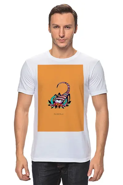 Заказать мужскую футболку в Москве. Футболка классическая Скорпион от PUGGYSHOP - готовые дизайны и нанесение принтов.