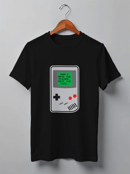Заказать мужскую футболку в Москве. Футболка классическая Don't hate the player (gameboy) от coolmag - готовые дизайны и нанесение принтов.