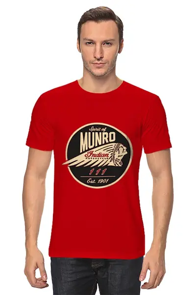 Заказать мужскую футболку в Москве. Футболка классическая The Spirit Of Munro. Indian от madwheelz - готовые дизайны и нанесение принтов.