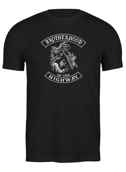 Заказать мужскую футболку в Москве. Футболка классическая brotherhood of the highway от Boozzer Redneck - готовые дизайны и нанесение принтов.