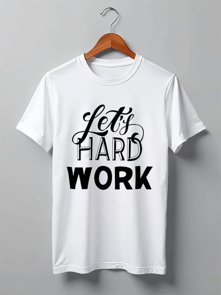 Заказать мужскую футболку в Москве. Футболка классическая Let's hard work от Elena Maslova - готовые дизайны и нанесение принтов.