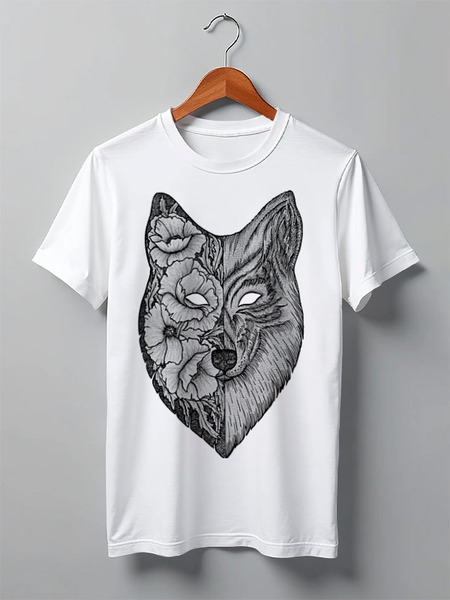 Заказать мужскую футболку в Москве. Футболка классическая волк (wolf) от mariedamn - готовые дизайны и нанесение принтов.