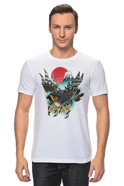 Заказать мужскую футболку в Москве. Футболка классическая Орёл в горах от ПРИНТЫ ПЕЧАТЬ  - готовые дизайны и нанесение принтов.