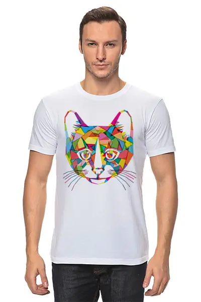 Заказать мужскую футболку в Москве. Футболка классическая Кот (Cat) от fanart - готовые дизайны и нанесение принтов.