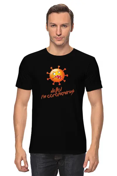 Заказать мужскую футболку в Москве. Футболка классическая Hello! I'm coronavirus от Станислав Яценко - готовые дизайны и нанесение принтов.