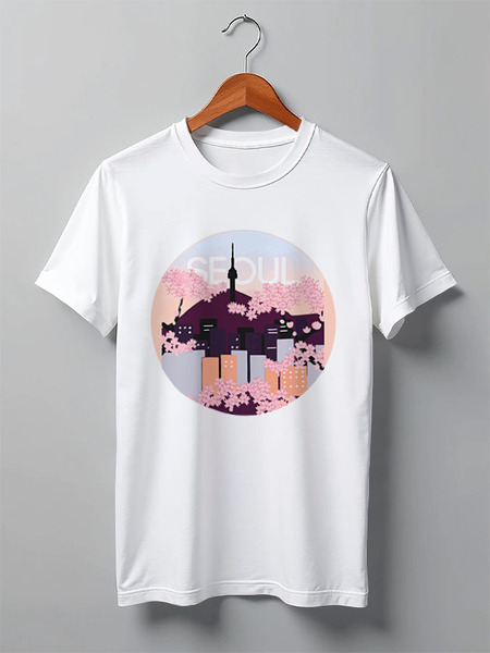 Заказать мужскую футболку в Москве. Футболка классическая Seoul Tower With Woodblock  от cherdantcev - готовые дизайны и нанесение принтов.