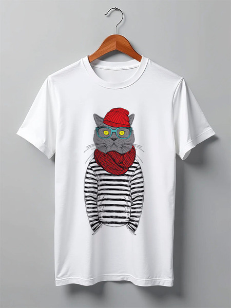 Заказать мужскую футболку в Москве. Футболка классическая Cat Hipster от Дарья  - готовые дизайны и нанесение принтов.