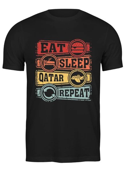 Заказать мужскую футболку в Москве. Футболка классическая Еда, сон, Катар от skynatural - готовые дизайны и нанесение принтов.