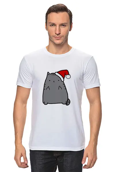 Заказать мужскую футболку в Москве. Футболка классическая New Year Cat от skynatural - готовые дизайны и нанесение принтов.
