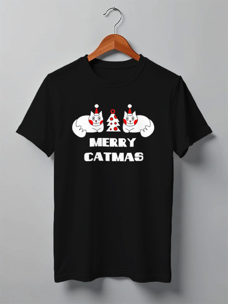 Заказать мужскую футболку в Москве. Футболка классическая Merry catmas от skynatural - готовые дизайны и нанесение принтов.