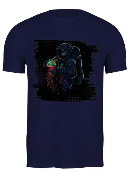 Заказать мужскую футболку в Москве. Футболка классическая Космонавт с космической медузой от Fix Print - готовые дизайны и нанесение принтов.