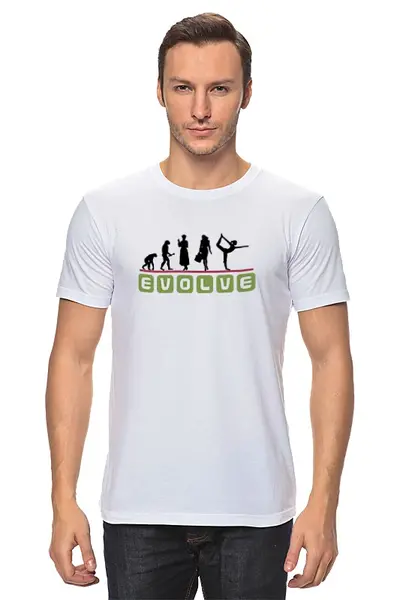 Заказать мужскую футболку в Москве. Футболка классическая Йога (Эволюция) от trugift - готовые дизайны и нанесение принтов.