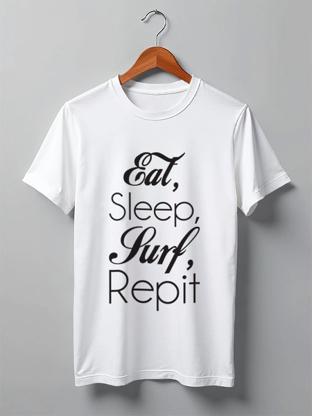 Заказать мужскую футболку в Москве. Футболка классическая Eat, sleep, surf, repit от jg_jane_gera - готовые дизайны и нанесение принтов.