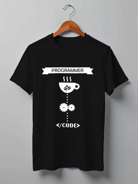 Заказать мужскую футболку в Москве. Футболка классическая Programmer + Coffee от ultracote - готовые дизайны и нанесение принтов.