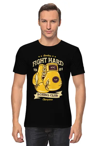 Заказать мужскую футболку в Москве. Футболка классическая Fight Hard Boxing Club от printeriumstore@gmail.com - готовые дизайны и нанесение принтов.