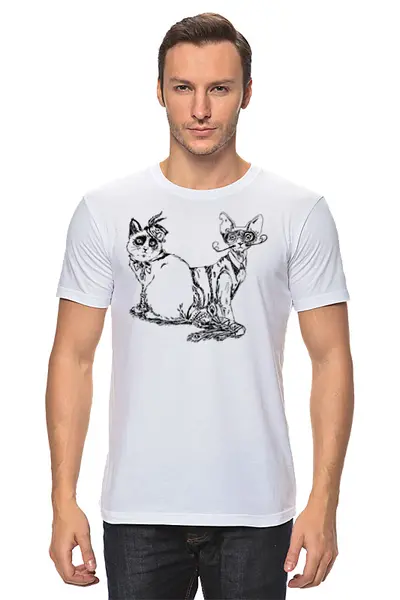 Заказать мужскую футболку в Москве. Футболка классическая Cats Here от oneredfoxstore@gmail.com - готовые дизайны и нанесение принтов.