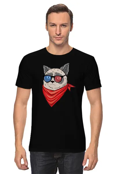 Заказать мужскую футболку в Москве. Футболка классическая Сердитый котик в 3D  от coolmag - готовые дизайны и нанесение принтов.