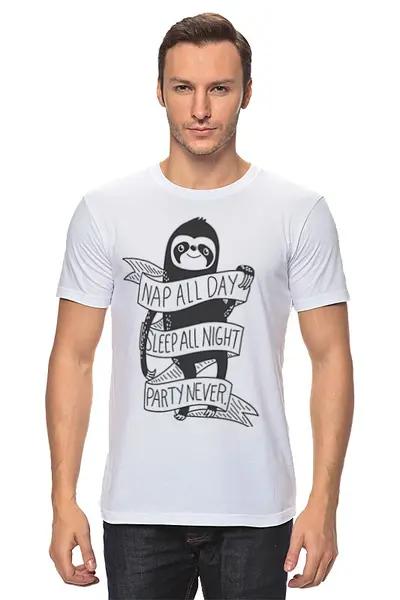 Заказать мужскую футболку в Москве. Футболка классическая Ленивец от geekbox - готовые дизайны и нанесение принтов.