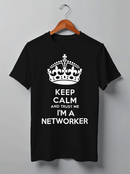 Заказать мужскую футболку в Москве. Футболка классическая Trust me, I'm a Networker от Даниил Сонин - готовые дизайны и нанесение принтов.