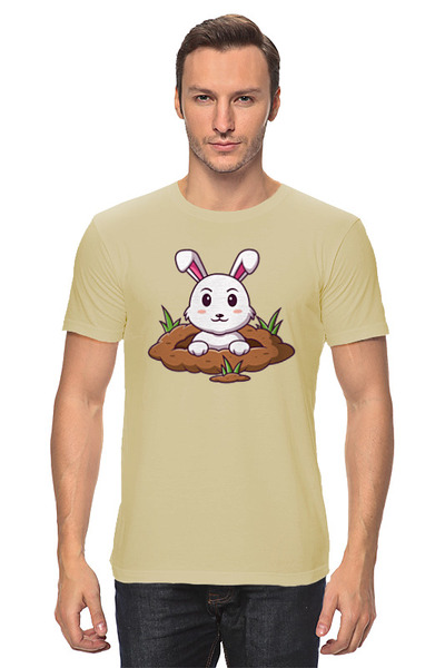 Заказать мужскую футболку в Москве. Футболка классическая Кролик в норке от skynatural - готовые дизайны и нанесение принтов.