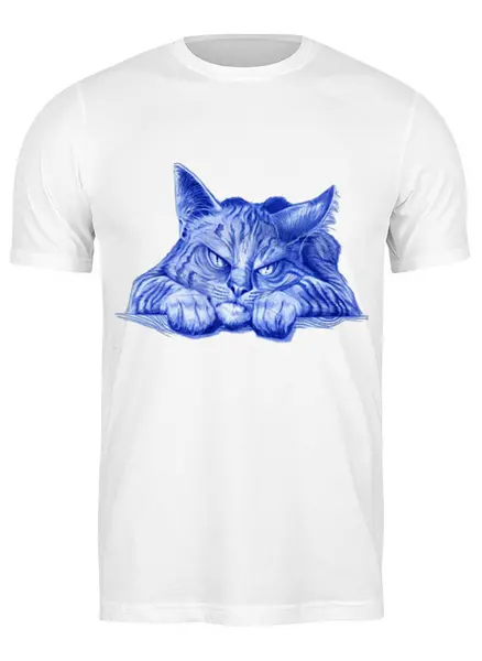 Заказать мужскую футболку в Москве. Футболка классическая Задумчивый кот от ПРИНТЫ ПЕЧАТЬ  - готовые дизайны и нанесение принтов.