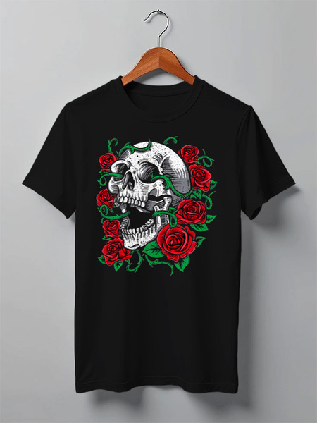 Заказать мужскую футболку в Москве. Футболка классическая ◈Skull and Roses◈ от balden - готовые дизайны и нанесение принтов.