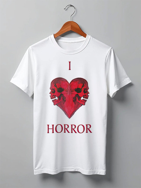 Заказать мужскую футболку в Москве. Футболка классическая I Love Horror от Raven - готовые дизайны и нанесение принтов.