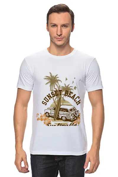 Заказать мужскую футболку в Москве. Футболка классическая ....Sunset Beach....Пляж от svetlanakan - готовые дизайны и нанесение принтов.