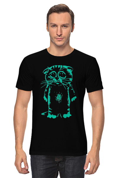 Заказать мужскую футболку в Москве. Футболка классическая Грустный котик от skynatural - готовые дизайны и нанесение принтов.