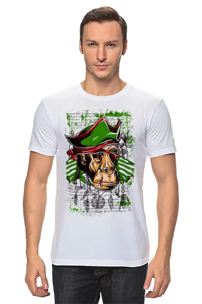 Заказать мужскую футболку в Москве. Футболка классическая Monkey Pirate от balden - готовые дизайны и нанесение принтов.