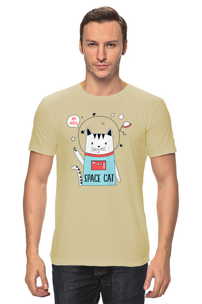 Заказать мужскую футболку в Москве. Футболка классическая Космический кот от skynatural - готовые дизайны и нанесение принтов.