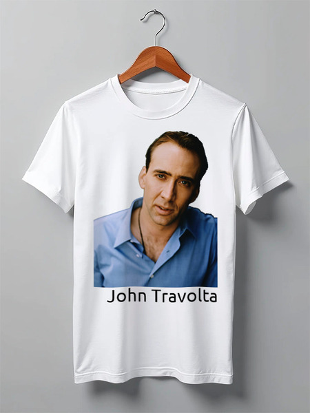 Заказать мужскую футболку в Москве. Футболка классическая John Travolta от Nikita Nelyubin - готовые дизайны и нанесение принтов.