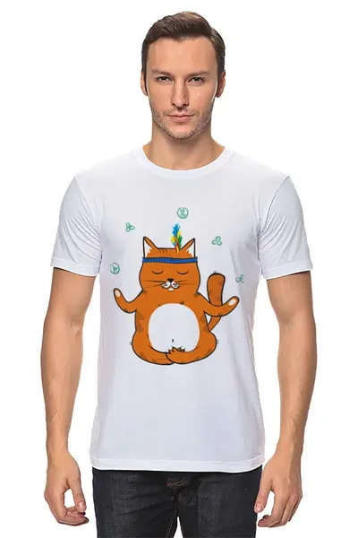 Заказать мужскую футболку в Москве. Футболка классическая Рыжий котик Don't panic be cool - it's idea shop от volzara - готовые дизайны и нанесение принтов.